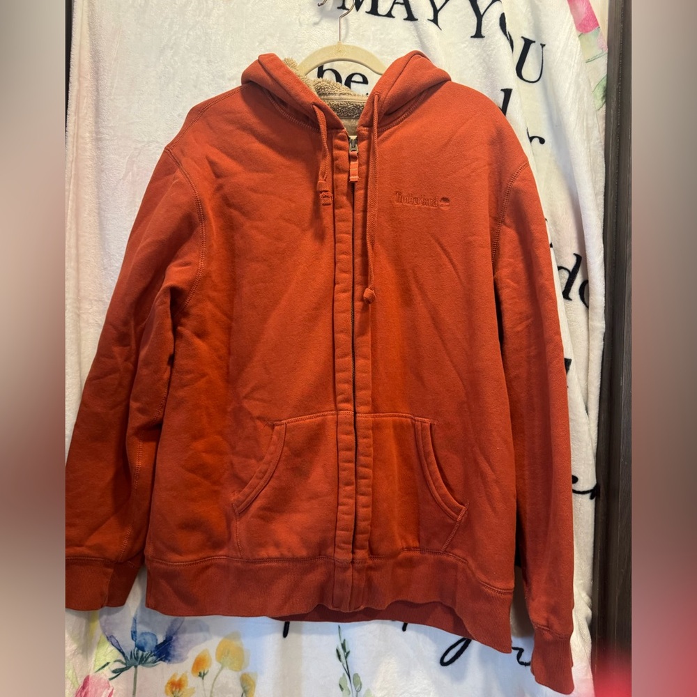 Timberland Sherpa Lined Hoodie Men’s 2XL Burnt Orange Full Zip Fleece Warm